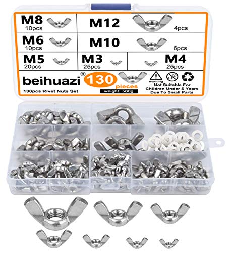 beihuazi® Flügelmutter M3 M4 M5 M6 M8 M10 Flügelmuttern Sortiment Kit für DIY Tools