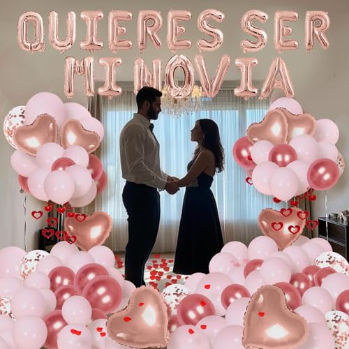 Image of Pink Will You Be My Girlfriend Balloons - Valentines Day Balloons Kit, Pink Heart Balloons with 200pcs Rose Petals, Valentines Day Romantic Decorations Special Night (QUIERES)