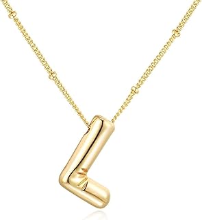 18K Yellow Gold Plated Real Gold Stainless Steel Necklace 26 Letters New Shiny Balloon Big Size A-Z Bubble Initials Wishbone Chain