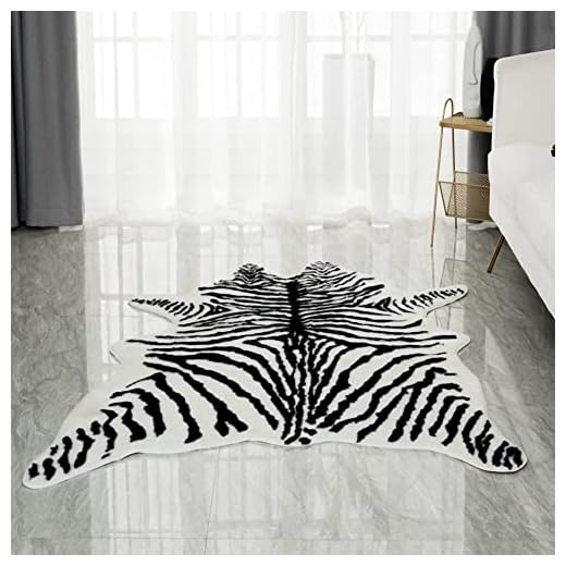 Zebra Print Rug Faux Skin Area Rug Cowhide Animal Western Decor Cute Carpet for Bedroom Living Room, 4.9x6.6 Feet