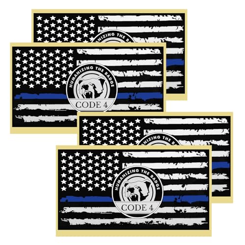 4PCs Thin Blue Line Sticker Code 4 Police Support Thin Line Flag Car Decal American Flag Stickers Law Enforcement Support Sticker Waterproof Vinyl Car Window Blue Lines Decal for Car Windows Laptops