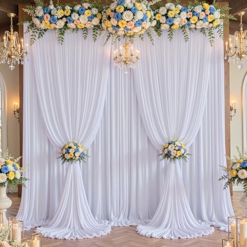 Draperie de fond blanche rideaux pour photobooth anniversaire et décoration de fête