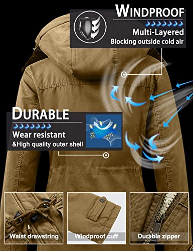 Uoiuxc Women's Warm Winter Coat Hooded Fleece Lined Parkas Jacket (Khaki,Large) #TOP4