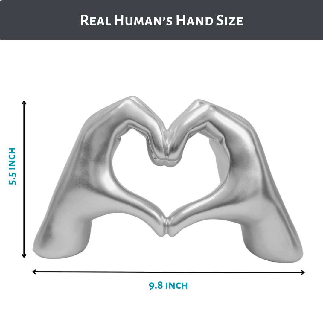 Pozbee Silver Heart Hands Sculpture, Love Sign, Heart Gesture Statue, Silver Friendship Bracelet Holder
