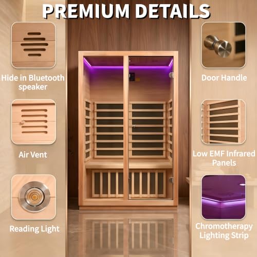 Image of Infrared Sauna,Low EMF,2 Person Sauna,Premium Wood,Indoor Sauna