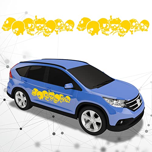Image of Skull Pattern Auto Side Body Decals Sticker Skull Row Graphics Car Racing Sport Decoration Sticker Self Adhesive Vinyl Sticker 59.06'' x 15.75'', Yellow