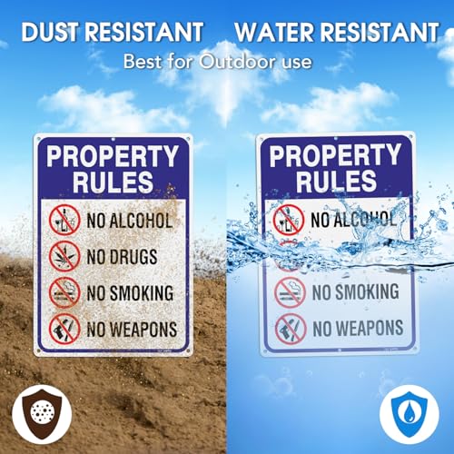 Image of T&R Large Property Rules Sign No Alcohol No Drugs No Smoking No Weapons Sign - 14 x 10 Inches Rust Free .040 Aluminum Reflective - UV Protected, Waterproof and Fade Resistant - 6 Pre-drilled Holes