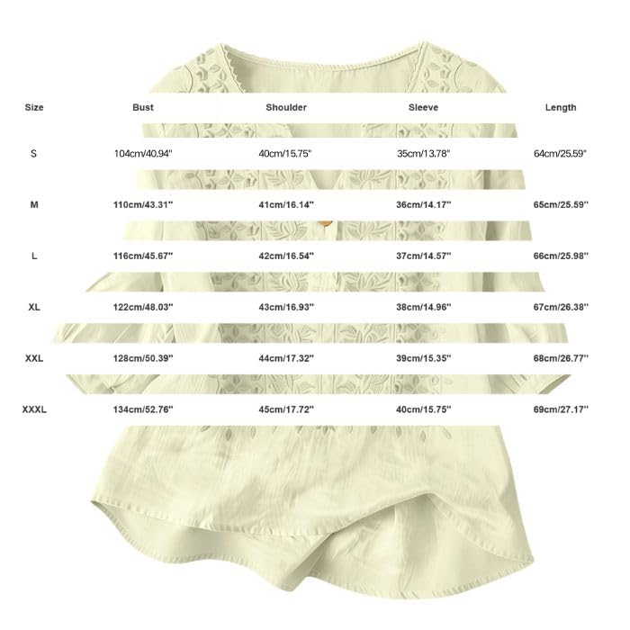 Linen Tops for Women Embroidered Cotton Gauze Shirts Loose Peasant Blouses Dusty Blue L - image 6