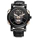 Mens Water-Resistant Crystal Skull Leather Strap Casual Wrist Watch - Rose Gold