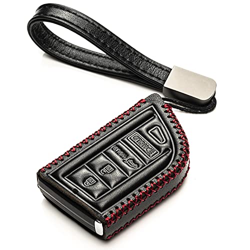 Image of Vitodeco Genuine Leather Smart Key Fob Case with Leather Key Strap Compatible for Acura MDX, RDX, ADX, TLX, INTEGRA - 4-Button, Black /Red