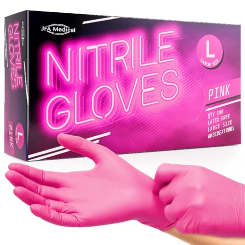 JFA Medical Disposable Powder Free Pink Nitrile Gloves - Box of 100 (Large)