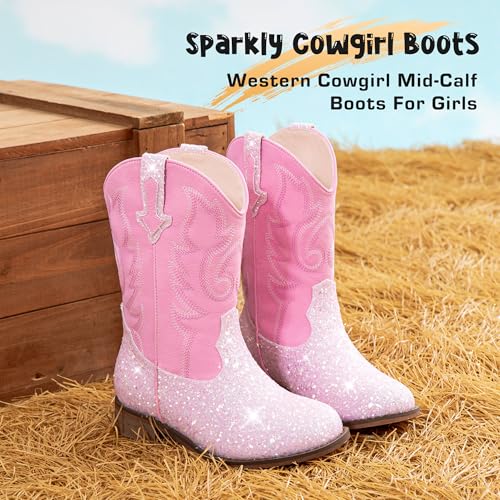 Image of Motasha Girls Cowgirl Boots Unisex-Child Mid Calf Glitter Toddler Cowboy Boot Little Big Kids Western Riding Shoes