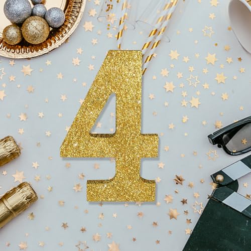 Image of TONIFUL 7.8 Inch Gold Glitter Number 4 Wooden Table Centerpieces Birthday Party Decorations,Shining Golden Digital 4 for Birthday Decorations,New Year,Graduation Decoration,Anniversary,Prop (1 Pack)