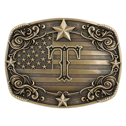Image of Cowboy Belt Buckle for Men Vintage Western Rodeo Texas Initial Letter ABCDJMR to Z Belt Buckles