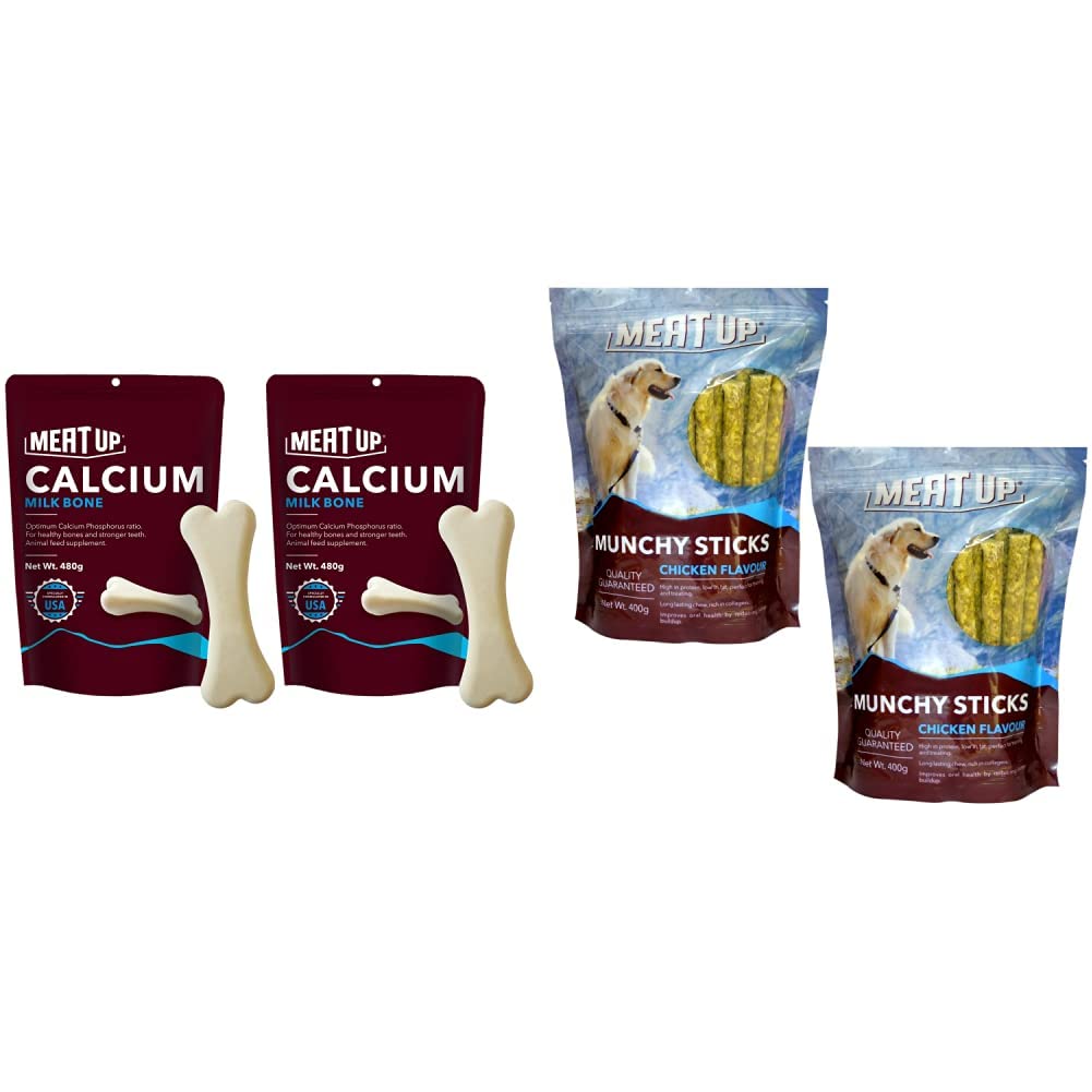 Meat up Calcium Bone Pouch, Dog Treats - 25 Pieces (230 gm) (Buy 1 GET 1 Free) & Meat Up Munchy Sticks, Chicken Flavour, Dog Treats, 400 g (Buy 1 Get 1 Free) (B087DHT7TS) Amazon Price History, Amazon Price Tracker
