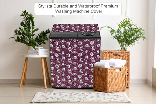 Image of Stylista Washing Machine Cover Compatible for Godrej 8.5 KG Semi-Automatic Top Loading WSEDGEDIGI855.0PB2MGPGR, Floral Pattern Magenta
