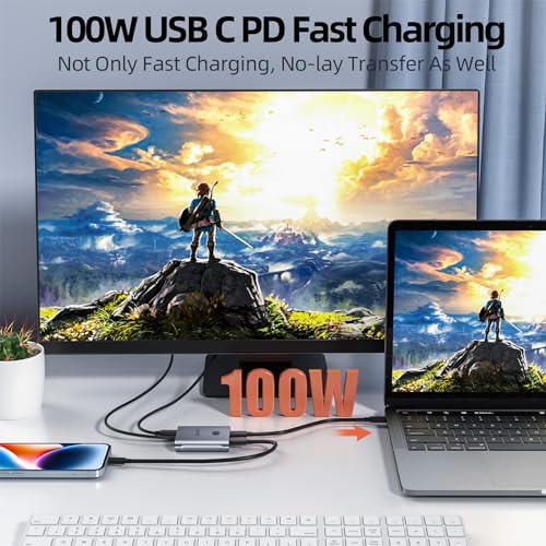 Selector conmutador USB C KVM bidireccional 2 en 1 con transferencia de datos a 10Gbps 3