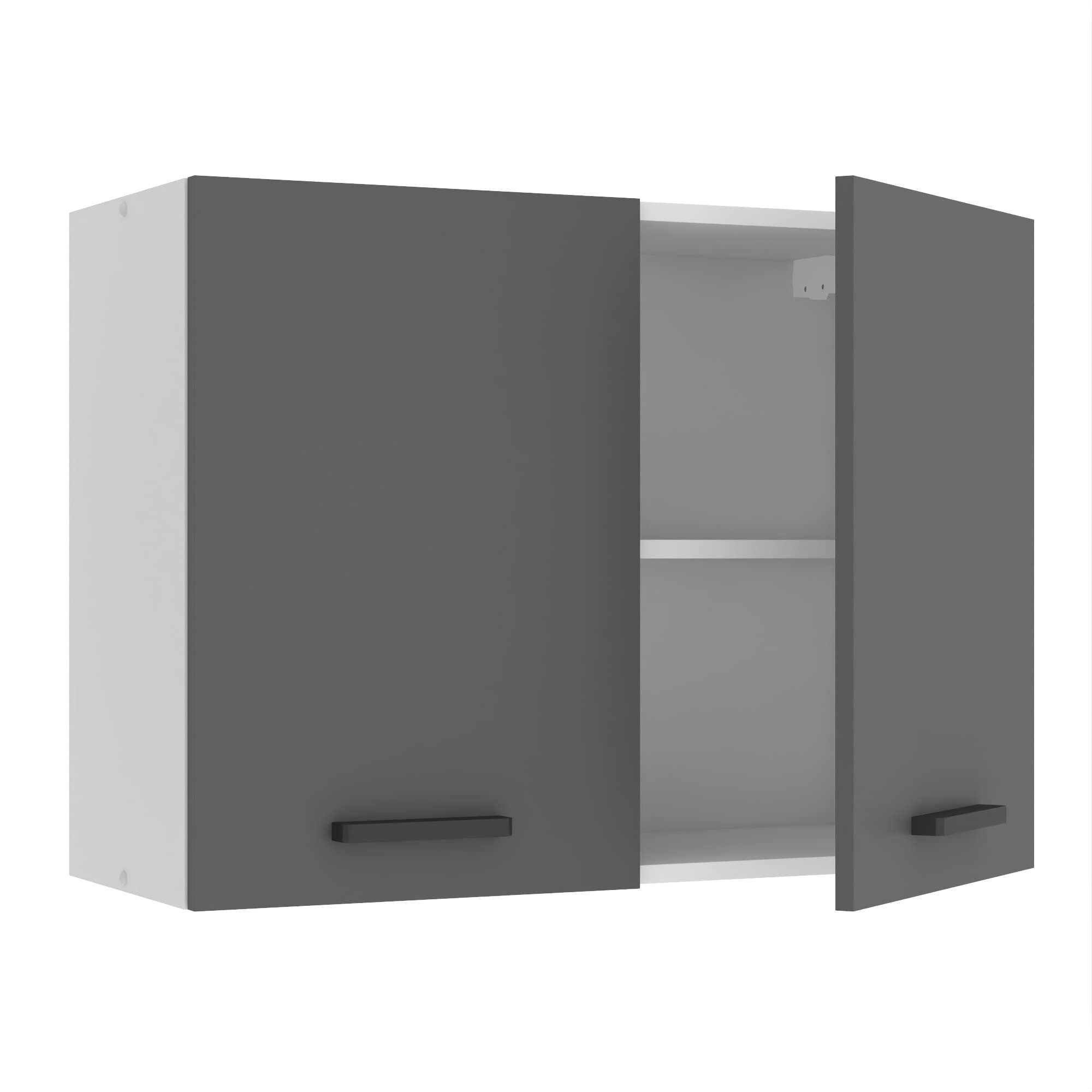Belini Hängeschrank Küche, Küchenschränke SG. Breite 80 cm. Oberschrank mit 2 Türen, Küchenhängeschränke, Wandschrank Hängend, Silber matt