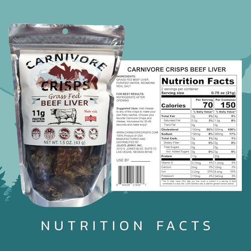 Carnivore Crisps, Grass Fed and Finished Beef Liver Crisps, High Protein, Ket...