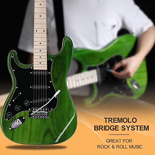Image of GLARRY Full Size Electric Guitar for Music Lover Beginner with 20W Amp and Accessories Pack Guitar Bag (GREEN, Left Handed 39 inch)