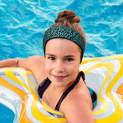 Swimming Headband with Earplugs for Kids by Will & Fox | Helps Prevent Swimmers Ear | Non-Slip Grip | Adjustable Ear Band | Fits Kids 18 Months to 10 Years | Cheetah, Medium
