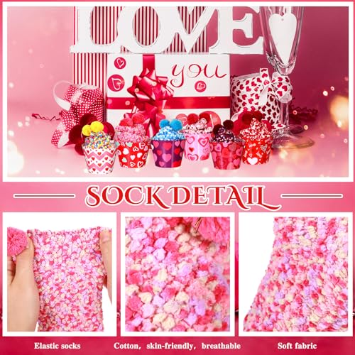 Image of 6 Pairs Valentine's Day Cupcake Socks Fuzzy Sock with Cupcake Card DIY Gift Slipper Stockings for Winter Women Men