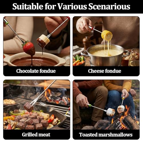 Stainless Steel Fondue Forks,12 PCS Color Coded Cheese Fondue Forks for Chocolate Fountain Cheese Fondue,Heat Resistant Smores Sticks(9.5 Inch)