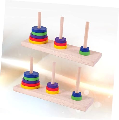 Miniatura 5 de TOYANDONA Juguetes de madera Trompeta Puzzle 2 Pcs Hanoi de madera de la torre desbloquear rompecabezas juego de mesa Torre de Hanoi Torre Río Bambú