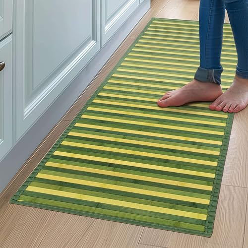CosìCasa Alfombra Bambu Ecológica Antideslizante [50X75 cm] | Alfombras de Bambu de Cocina con Diseño de Efecto Multicolor | Esterilla Bambu de Colores [Verde]