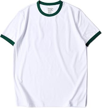 Zengjo Mens Ringer Tee Crewneck Athletic T Shirts Short Sleeve Sport Shirt | Vintage retro styling, cotton-poly jersey, contrast rib trim, game-day cheering, casual summer wear