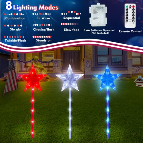 3 Pack 4Th Of July Decorations Outdoor Pathway Lights, Red White And Blue Star Lights With Timer Remote Outdoor Waterproof Battery Operated Patriotic Lights For Independence Day Yard Garden Lawn Decor #TOP2