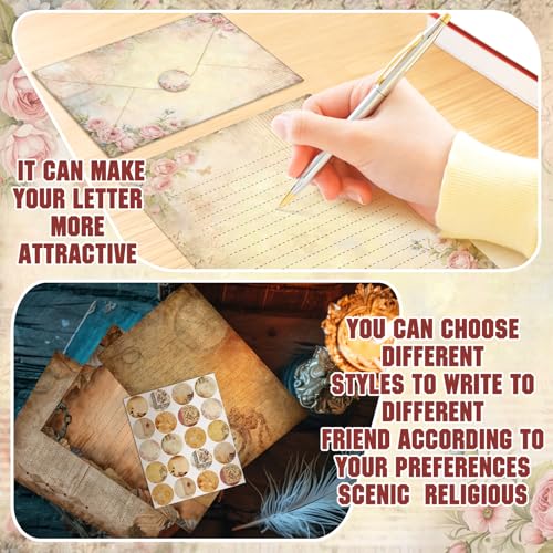 Image of TaoBary 160 Pcs Lace Edged Scrapbook Stationery Paper and Envelopes Set | 5.5 x 8.25 '' Letter Writing Kit, 50 Double Sided Stationery Writing Papers 50 Matching Envelopes 60 Round Dot Sticker