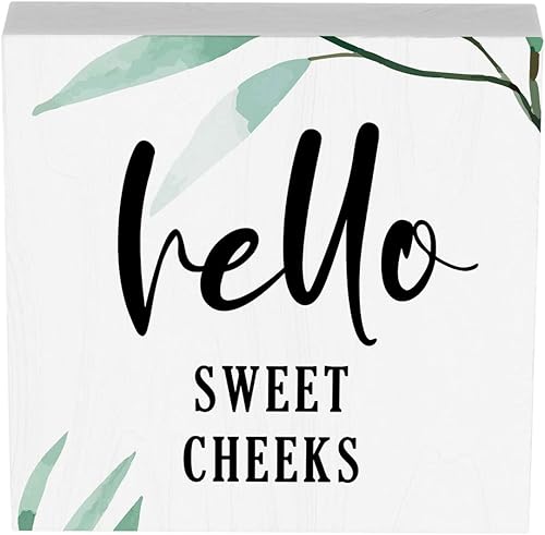 Miniatura 2 de Letrero de madera con texto en inglés Hello Sweet Cheeks para decoración de baño, decoración rústica de baño, caja de madera, placa de bloque para