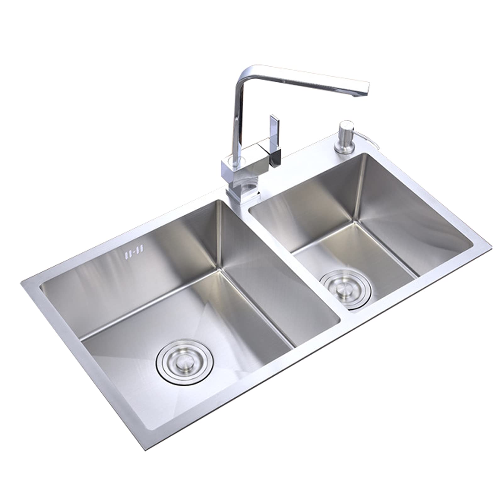 Évier de cuisine avec robinet carré et panier rétractable inox