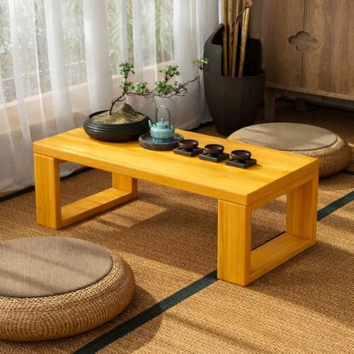 Image of Foldable Japanese Floor Tea Table Minimalist Low Height Wooden Coffee Table Zen Style Solid Wood Living Room Bedroom Hall Garden Table (Teak, 100 x 40 x 30)