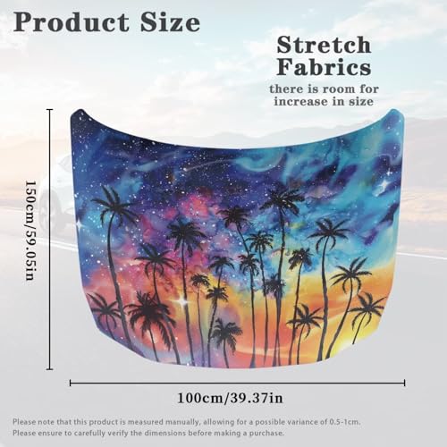 Image of 3.3x5 Ft Coconut Tree Print Car Hood Cover Elastic Polyester Car Hood Protector Snowproof Auto Accessories Suitable Most Auto Sedans Pickup Trucks SUVs