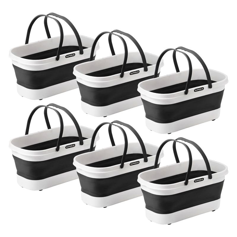 Image of Superio Fold N' Go Mop Buckets with Wheels 6-Pack - Collapsible Cleaning Bucket, 10L, Portable Water Pail for Home, Car, and Outdoor Use