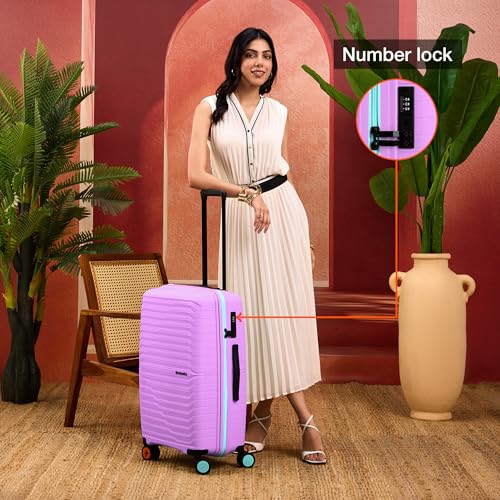 Image of Nasher Miles Cairo Hard-Sided Polypropylene Check-in Luggage 24 inch | 65cm | 8 Wheels Medium Trolley Bag for Travel | Suitcase (Purple & Blue)