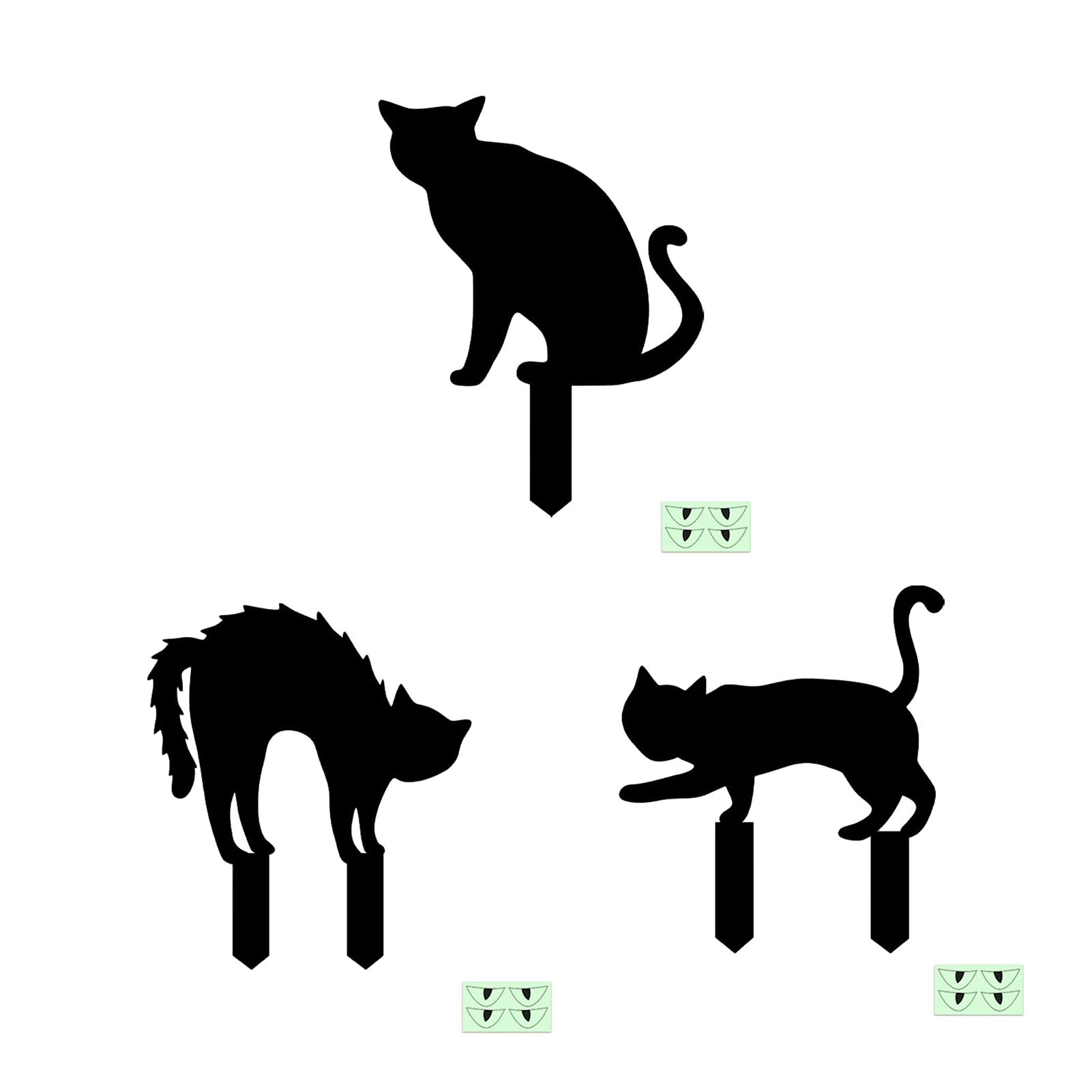 ZhzeYun Halloween Garden Stakes, Spooky Black Cat Ghost Silhouette Yard Sign with Glow-in-the-dark Eyes, Waterproof Acrylic Lawn Decoration for Outdoor Pathway, 3pcs H