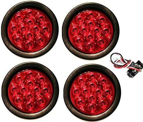 SET OF 4 AutoSmart KL-25108RK 4 ROUND LED STOP TURN TAIL RED LEN LIGHTS INCLUDES LIGHTS, GROMMET, PLUG FOR TRUCK TRAILER by AutoSmart