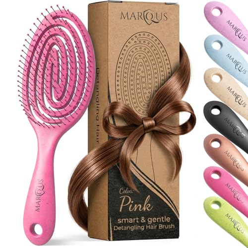 marQus Bio Haarbürste ohne Ziepen mit einzigartiger Doppelspiralfeder und noch mehr Borsten zur optimalen Druckverteilung und Pflege, Entwirrbürste für jeden Haartyp, 1 Stück, Farbe Pink