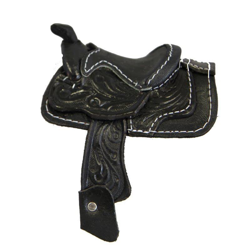 AJ Tack Wholesale Miniature Saddle Display Genuine Tooled Leather 2" Seat Western Novelty Black