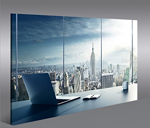 Quadro Su Tela Islandburner Vista Notturna Di Manhattan New York - Stampe Artistiche 130x80cm In 3 Pannelli