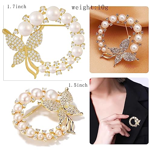Image of Crystal Pearl Flower Brooches Pins Fashion Beautiful Created Rhinestone Floral Brooch Good Idea for Party Dance Wedding Banquet for Elegant Women Girl
