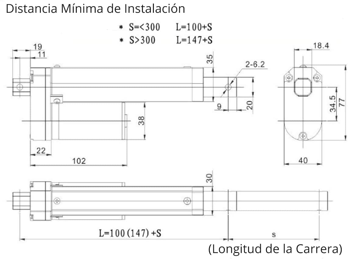 Justech DC 12V Actuador Lineal Motor 750N 100mm Para Auto RV Abridor Eléctrico de Puerta Construcción de Maquinaria Agrícola Industrial Vehículo de Barrido Limpios Buques de Carga y Otras Aplicaciones