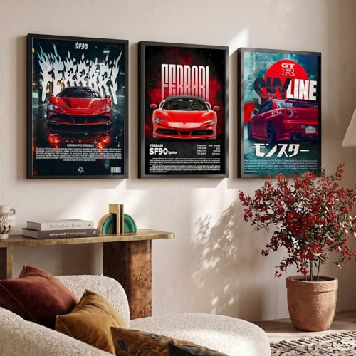 Image of kotart Big Sports Car Framed Posters Gift Items for Boys Room Wall Decoration Bedroom Living Room Office Studio Decor | Car Poster Frame for Wall Decor Set Of 3 Size (10 X 13 inch)