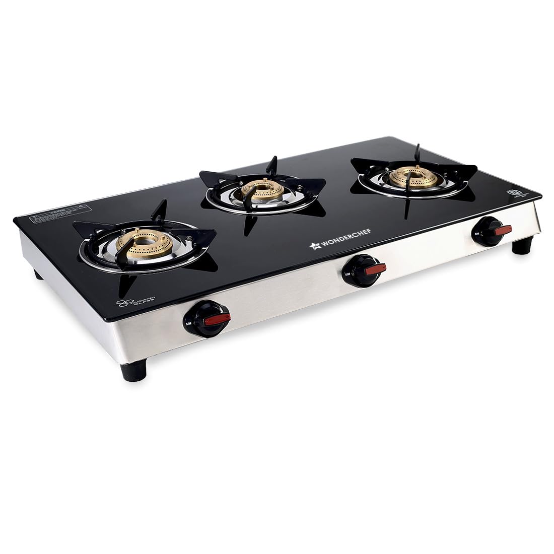Wonderchef Galaxy 3 Burner Cooktop | 2 Medium, 1 Small Wide Spaced Burners | Highly Efficient Tri-pin Brass Burners | Precise Flame Control | BIS Approved 6mm Toughened Glass Top | 2 Year Warranty-image-43