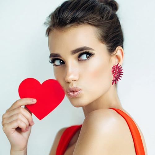 Vintage Rhinestone Statement Earrings Retro Fancy Cluster Sparkle Crystal Drop Dangle Earrings For Women Girls,Rhinestone Costume Jewelry For Bridesmaid Wedding Party Prom (Red) #TOP2