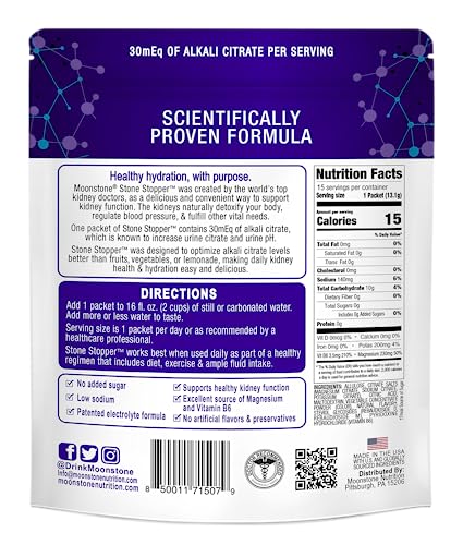 Moonstone Stone Stopper & Kidney Support Drink Mix, Keto Electrolyte Hydration Powder, Stone Prevention, Chanca Piedra Alternative, Magnesium, Potassium, Cranberry Raspberry (15 Day Supply) #TOP3