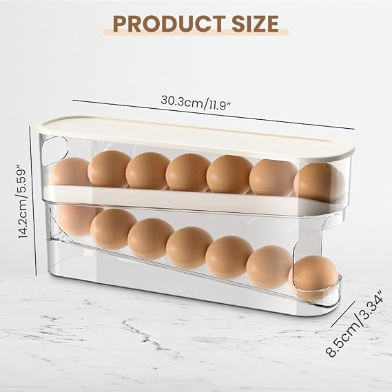 Space-Saving Rolling Egg Holder for Refrigerator, 12-Large Egg Capacity, Clear PET Dispenser with Lid, Sturdy and Durable, Easy Access, Side-door Fridge Organizer